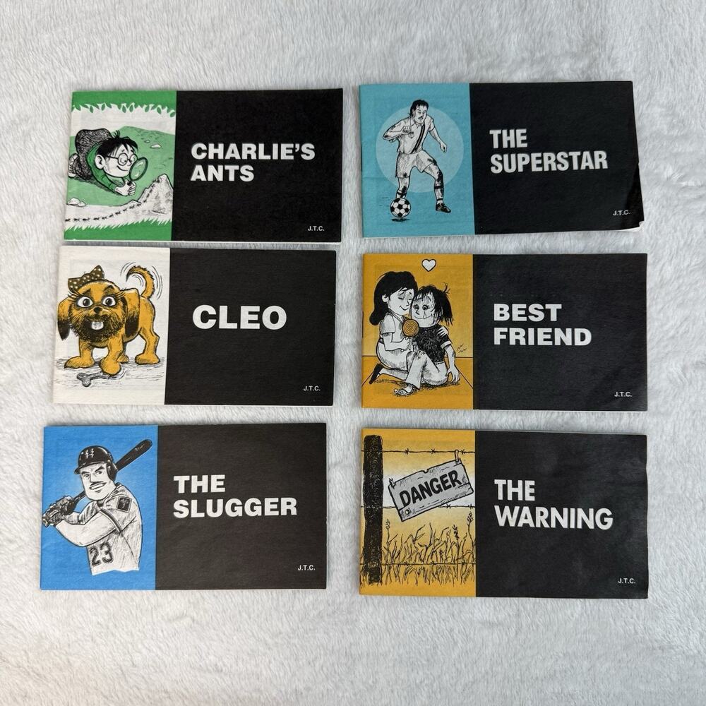 Lot 6 Jack Chick tracts Christian Mini Zine Gospel Charlie’s Ants Cleo Slugger